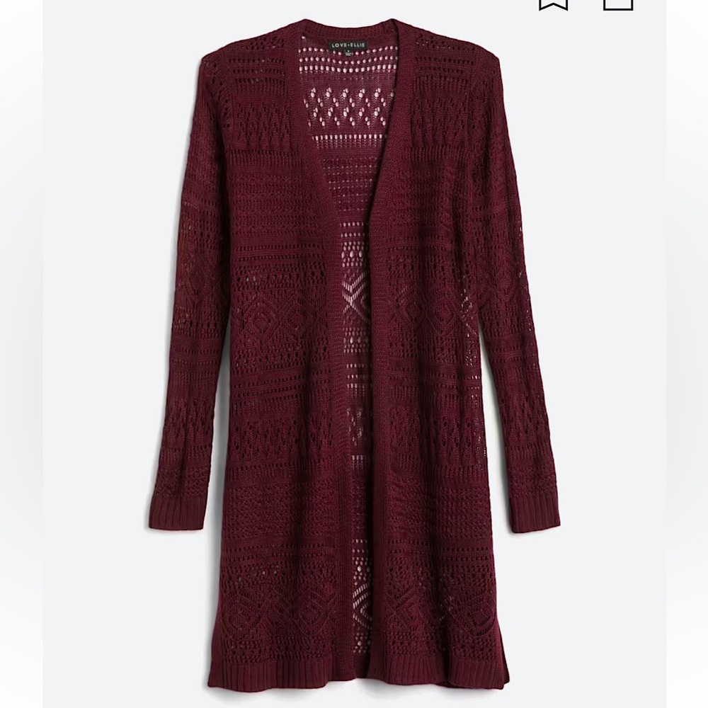 Kinsley Pointelle Lightweight Cardigan by Love Ellie size L Wine NWT
